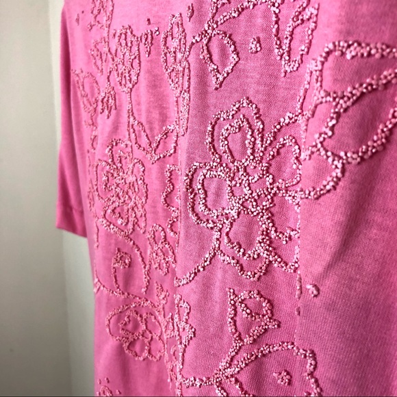 BARBIECORE VINTAGE Made in USA Pink Oversized Medium Large Tee Bead Embroidered - Picture 8 of 9
